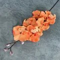 Artificial 6-head orange moth orchid stem with purple buds for home floral decor - Orange Red