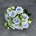 Artificial 15-head wedding bouquet with gradient blue roses and green foliage - Blue