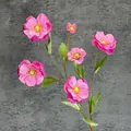 Artificial 6-head pink silk flower branch with realistic petals and green leaves - Purplish Red