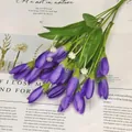Artificial purple tulip bouquet with silk buds on magazine background for home decor - Purple