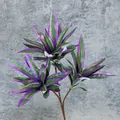 Τεχνητό κλαδί Dracaena με τρεις κεφαλές και ρεαλιστικά πράσινα φύλλα με μωβ περίγραμμα - Μωβ