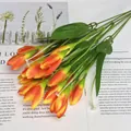 Artificial tulip bouquet with vibrant orange and yellow gradient petals in 15 stems - Sunset Red