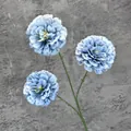 Single stem blue silk artificial flower with three realistic hibiscus-style blossom heads - Haze Blue