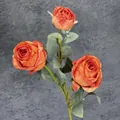 Three-head artificial oil painting rose spray in coral orange for home decor - Orange