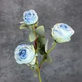 Single stem artificial oil painting style rose with three gradient blue and white heads - Blue