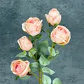 Artificial pink silk roses bouquet with five blooming heads for home and wedding decor - Pink