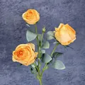 Three-head artificial burnt edge rose in vibrant orange for wedding floral decor - Light Yellow