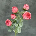 Faux pink Milan roses bouquet with five blooming heads and realistic green leaves - Rose Red