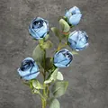 Faux 5-head Milan rose silk flower in vintage blue for wedding and home decoration - Haze Blue