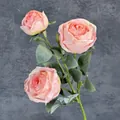 Artificial pink orange silk rose bouquet with green leaves for home wedding decor - Pink