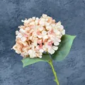 Single stem hydrangea silk flower with pink and white gradient petals and green leaves - Pink