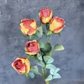 Single stem 5-head artificial Milanese roses with orange-red gradient petals - Orange Red