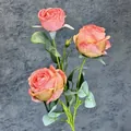 Vintage orange pink silk roses with three flower heads for artistic home decoration - Deep Pink