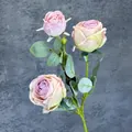 Artificial 3-head rose flower branch with purple gradient petals for home wedding decor - Light Purple