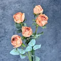 Orange pink Milan silk rose bouquet with 5 heads for home and wedding decor - Light Orange