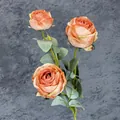 Three-head artificial burnt edge rose silk flowers in warm orange-pink vintage style - Light Caramel