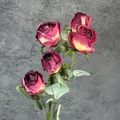 Vintage 5-head artificial Milanese rose bouquet in purple and yellow gradient silk - Purplish Red