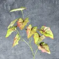 Artificial Caladium plant with vibrant green edges and red-pink centers for home decor - Emerald Green with Red and Pink Veins