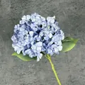 Elegant blue hydrangea artificial flower stem with realistic green leaves and silk petals - Haze Blue
