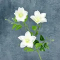 Lebensechter weißer 3D-Druck Clematis-Zweig mit drei Blüten und grünen Blättern - Weiß
