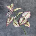 Artificial 3D caladium plant branch with heart-shaped white and red gradient leaves - White with Red Veins and Green Edges