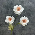 Künstliche weiße Gardenie mit 3 Köpfen, realistischen Stempel und grünen Blättern - Weiß