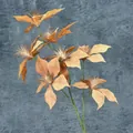 7-head orange faux poinsettia flower stem with green leaves for home holiday decor - Light Orange