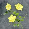 Artificial yellow Clematis branch with three 3D printed silk flower heads for home decor - Yellow