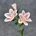 3-head artificial lily with realistic white and pink petals for wedding home decor - Pink
