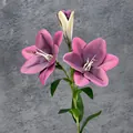 Artificial 3-head purple lily spray with two blooming flowers and one bud for home decor - Purplish Red
