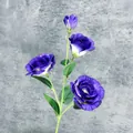 Artificial purple Lisianthus stem with 4 flower heads and realistic green leaves - 4-Head / Deep purple