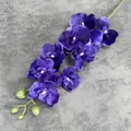 Artificial 9-head purple silk orchid spray with lifelike petals and green flower buds - Deep purple