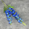 Artificial blue delphinium stem with lush green leaves for home and wedding decor - Dark Blue