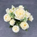 Bouquet di rose ibisco artificiali a 7 rami color crema e giallo con foglie realistiche - Champagne