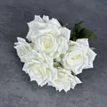 Elegant white 7-head diamond coating artificial rose bouquet for home and wedding decor - White