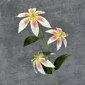 Lis tigré artificiel à trois têtes blanc et rose avec feuilles vertes sur fond gris - Rose