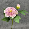 Artificial pink peony branch with a blooming flower head and bud for vintage decor - Light Purple