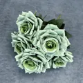 Artificial bouquet of seven vintage Morandi grey-green roses with realistic silk texture - Green