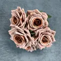 Vintage mocha pink 7-head artificial silk rose bouquet for luxury home wedding decor - Dark Coffee