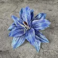 Handmade blue vintage lily artificial flower clip with realistic fabric texture - Blue