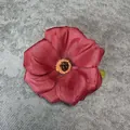 Artificial deep red peony silk flower head for weddings with green leaf and dark stamen - Red