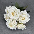 7-head cream white artificial rose bouquet with lifelike silk petals and green leaves - Champagne