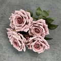 Dusty pink artificial roses bouquet with realistic petals and green leaves for home decor - Dark Mauve