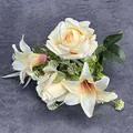 Artificial bouquet with cream yellow roses and pink lilies for home wedding decor - Champagne