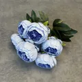 Bouquet di peonie artificiali blu a 7 teste con petali in seta e foglie verdi - Blu