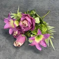 Artificial bouquet with purple roses, lilies and white berries for home wedding decor - Purple
