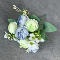 Bouquet artificiale di pivoine azzurre e viola con petali stratificati realistici - Bicolore Blu Verde
