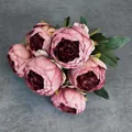 Bouquet di peonie artificiali con 7 teste in rosa-viola vintage e fogliame verde - Viola scuro