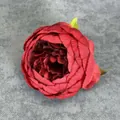 Testa di peonia artificiale in seta rosso scuro con foglie verdi per fai-da-te - Rosso