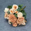Artificial bouquet with champagne roses and cream hydrangeas on a textured grey background - Autumn Rose Coffee